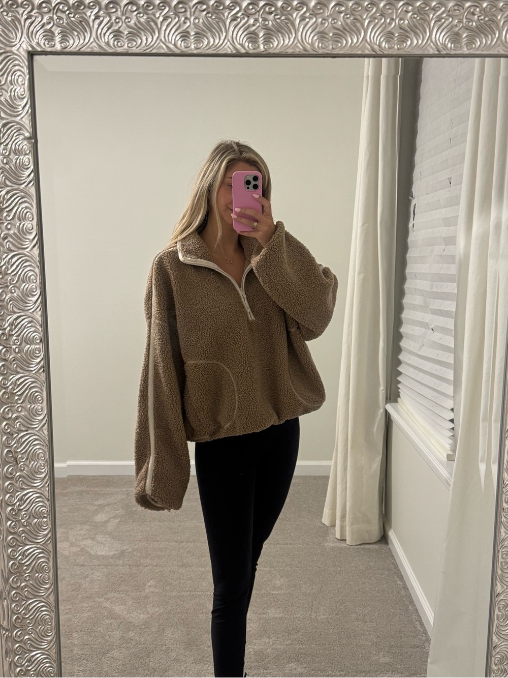 Women's Plush Teddy Half-Zip Jacket - Tan